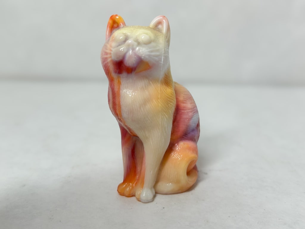 MARBLED SLAG GLASS MOSSER SITTING CAT (1 of 6)