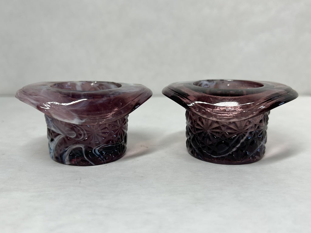JOHN KEMPLE AMETHYST SLAG GLASS HATS, 1950S (1 of 8)