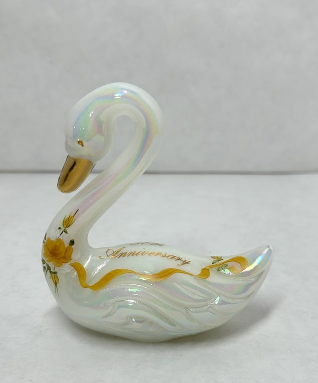 FENTON IRIDESCENT GLASS ANNIVERSARY SWAN (1 of 7)
