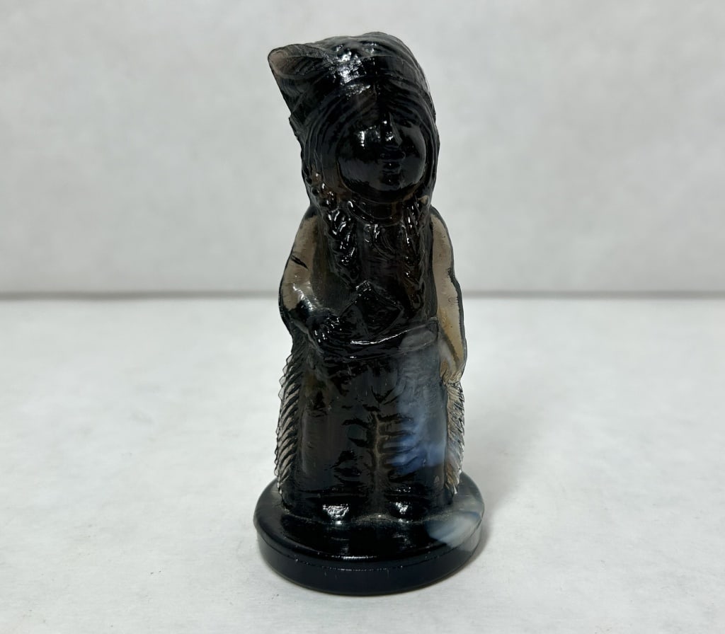 BLACK SLAG GLASS INDIAN (1 of 6)