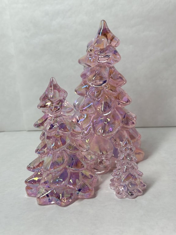 MOSSER TRIO IRIDESCENT PINK GLASS TREES (1 of 4)