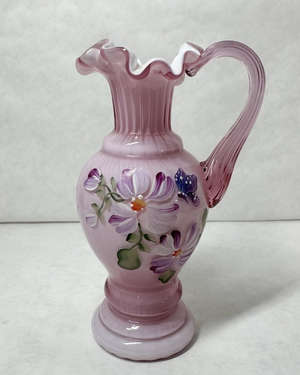 FENTON PAINTED ROSE GLASS PITCHER, 1996 (1 of 7)