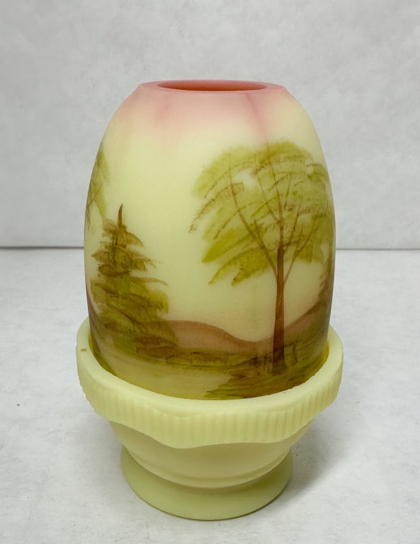 FENTON BURMESE GLASS FAIRY LAMP PIPER (1 of 7)
