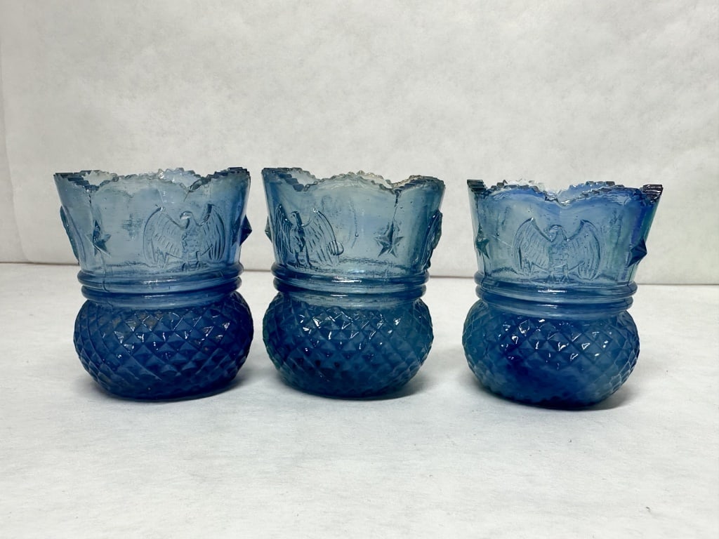 TRIO OF BLUE URANIUM GLASS HOLDERS (1 of 4)