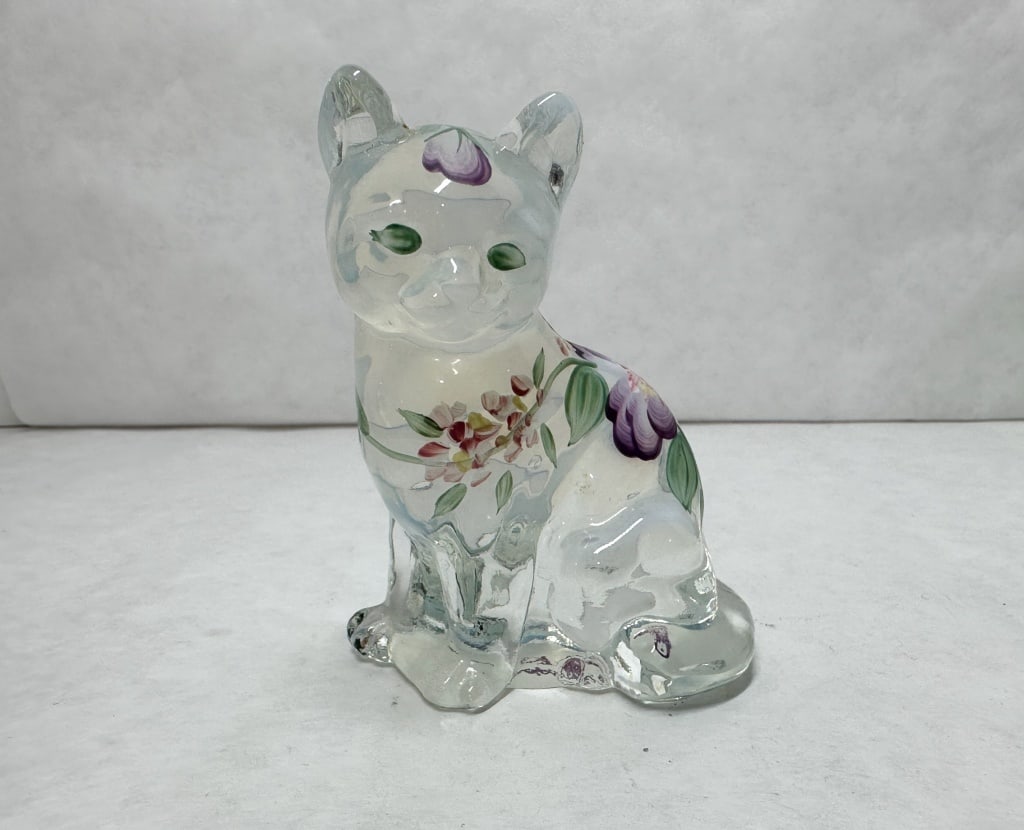FENTON HAND PAINTED GLASS CAT, 1990S (1 of 5)