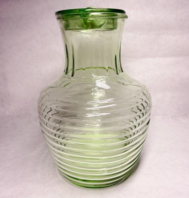 GREEN URANIUM GLASS BEEHIVE JUG, 1930S (1 of 4)