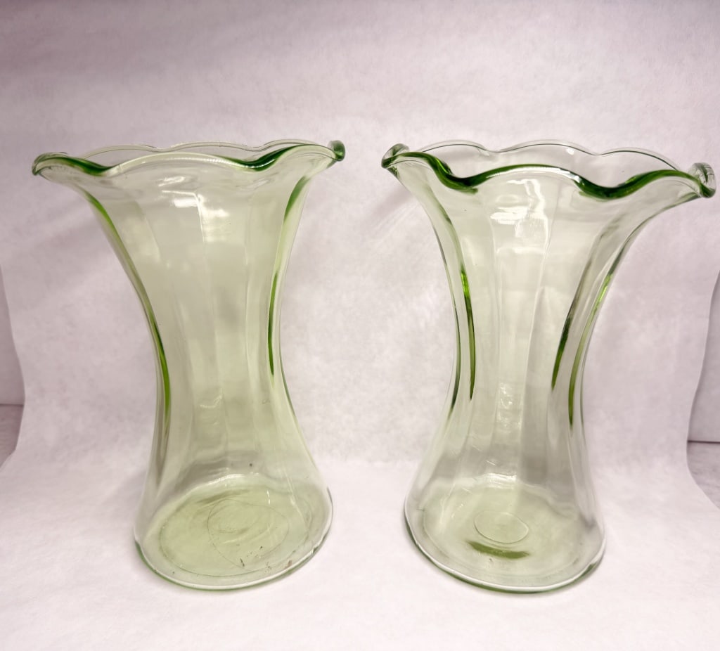 PAIR OF URANIUM GLASS VASES, MID-20TH CENTURY (1 of 10)