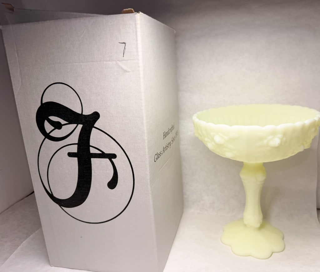 FENTON CUSTARD URANIUM GLASS COMPOTE, 1970S (1 of 8)