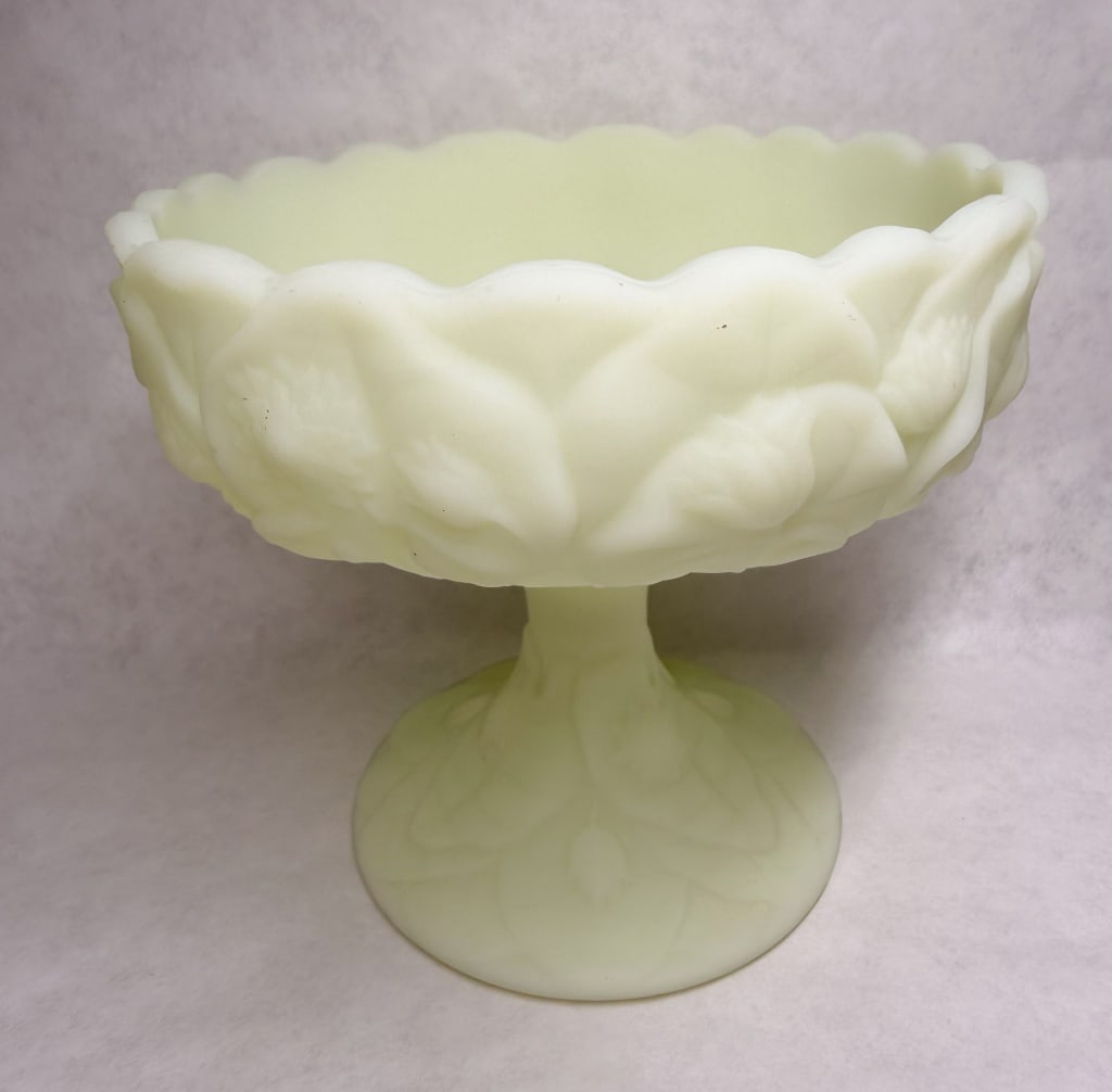 FENTON WATER LILY URANIUM COMPOTE, 1970S (1 of 9)