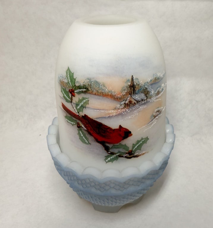 FENTON CARDINAL SATIN GLASS FAIRY LAMP (1 of 7)