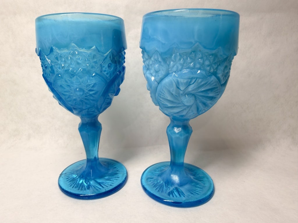 BOYD BLUE GLASS MARBLED SLAG GOBLETS, 20TH CENTURY: .