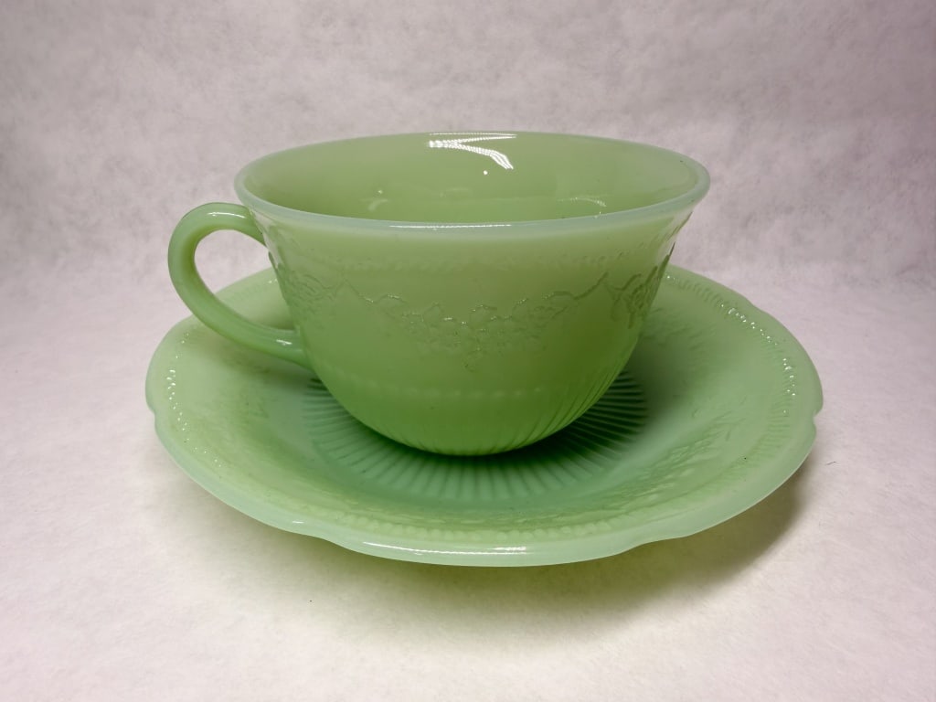 MOSSER JADEITE CUP AND SAUCER: .