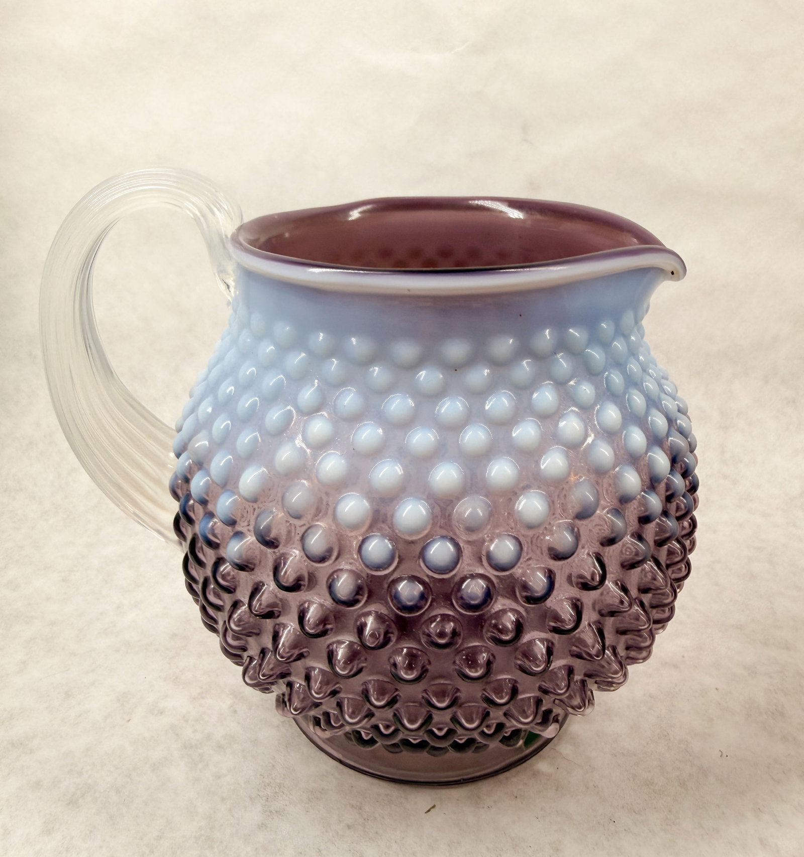 FENTON PLUM OPALESCENT HOBNAIL PITCHER, 1970S (1 of 6)