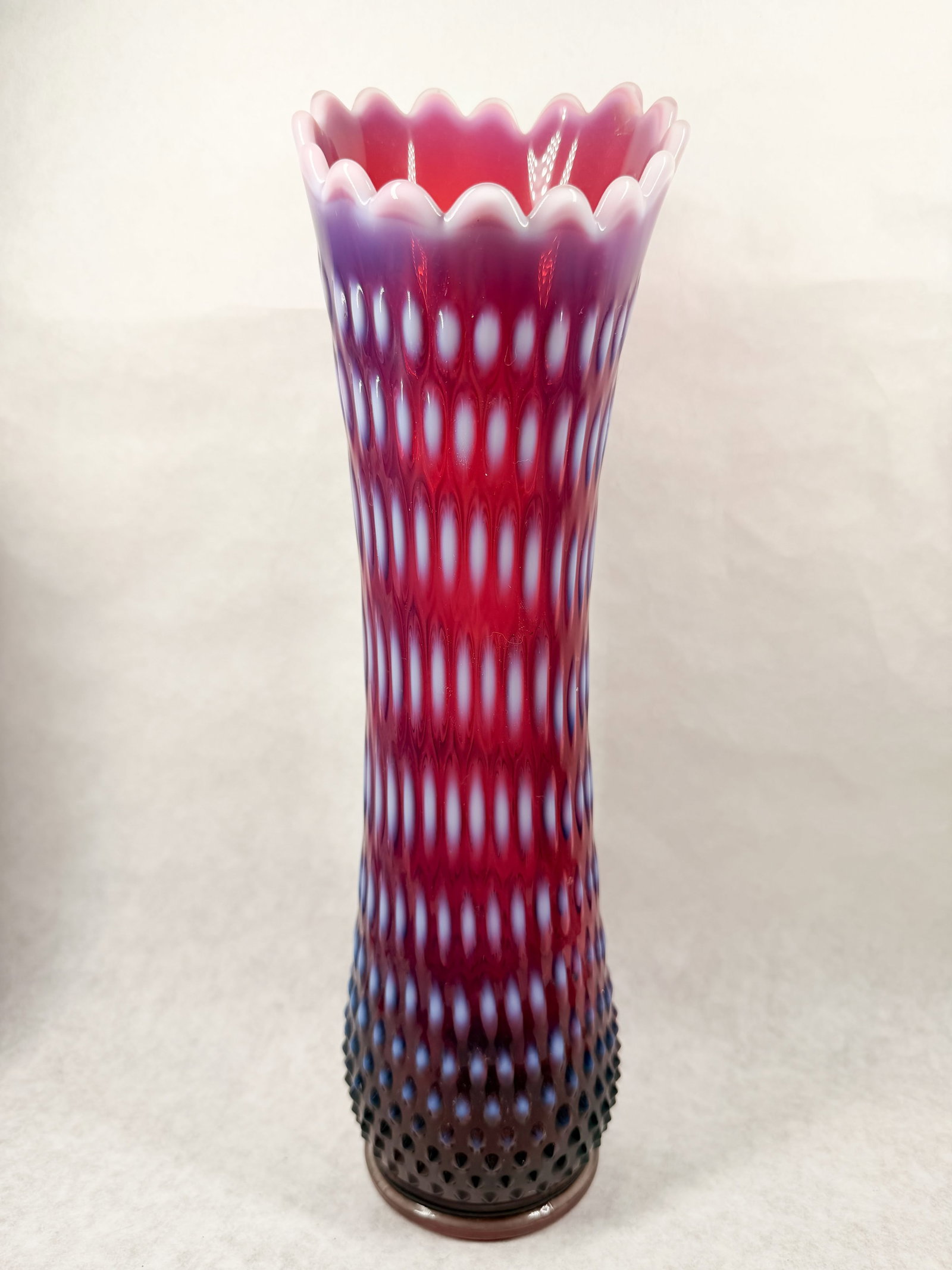 FENTON PLUM CRANBERRY OPALESCENT SWUNG VASE (1 of 7)