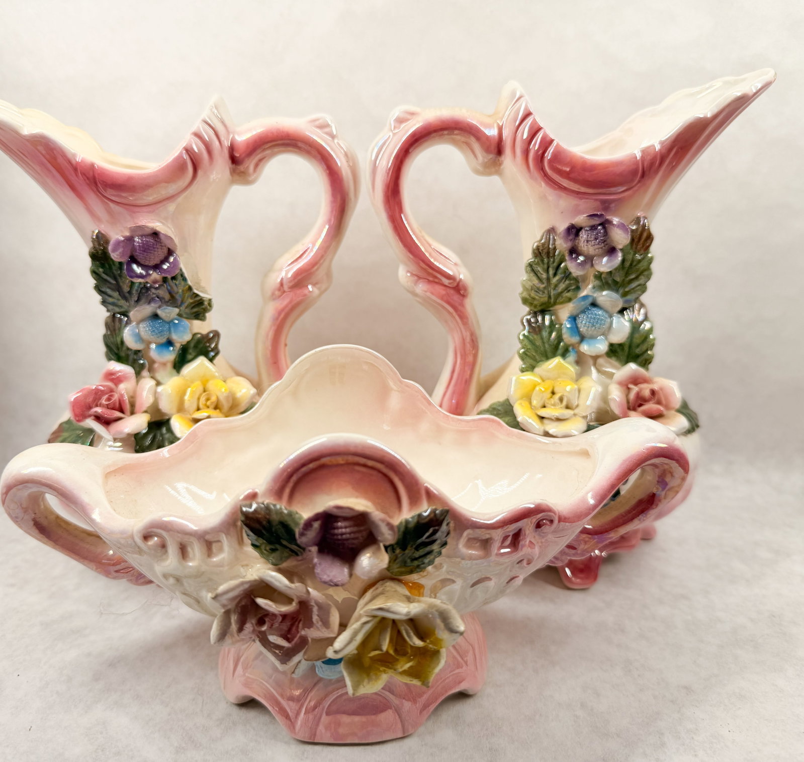 IRIDESCENT CERAMIC FLORAL GARNITURE SET (1 of 5)