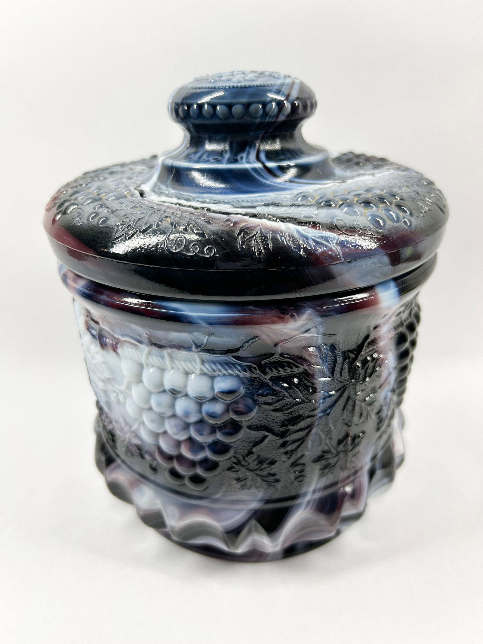 FENTON PURPLE SLAG GLASS JAR, 1980S (1 of 5)