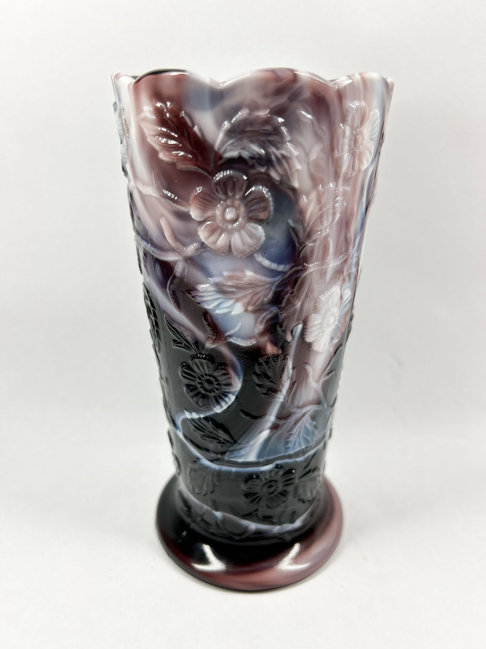 FENTON PEACOCK SLAG GLASS VASE, 1980 (1 of 4)