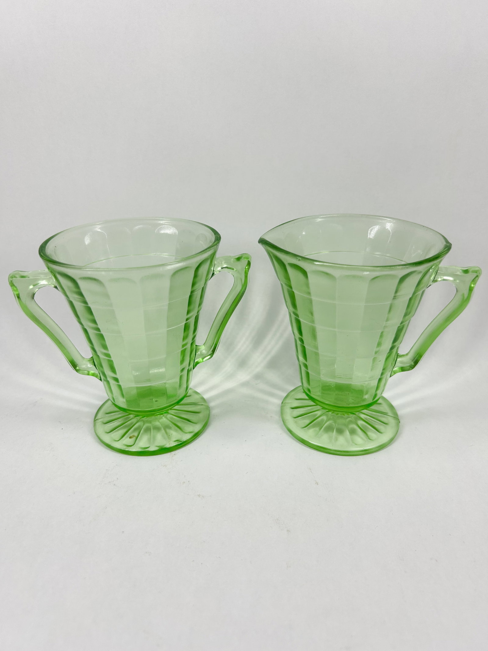 HOCKING BLOCK OPTIC GREEN GLASS SET, 1930 (1 of 6)