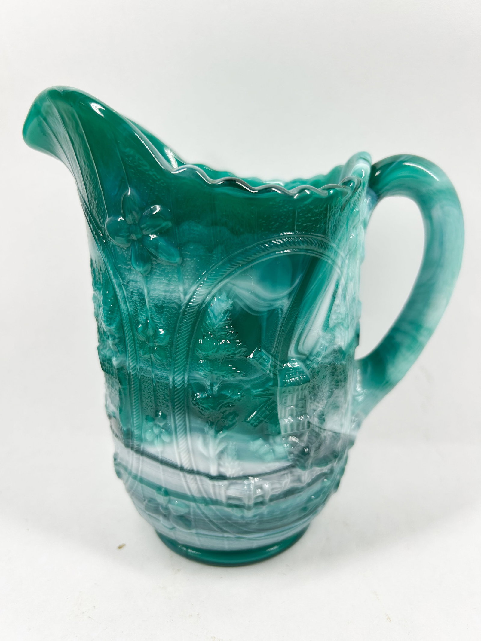 IMPERIAL TEAL SLAG GLASS WINDMILL PITCHER (1 of 3)