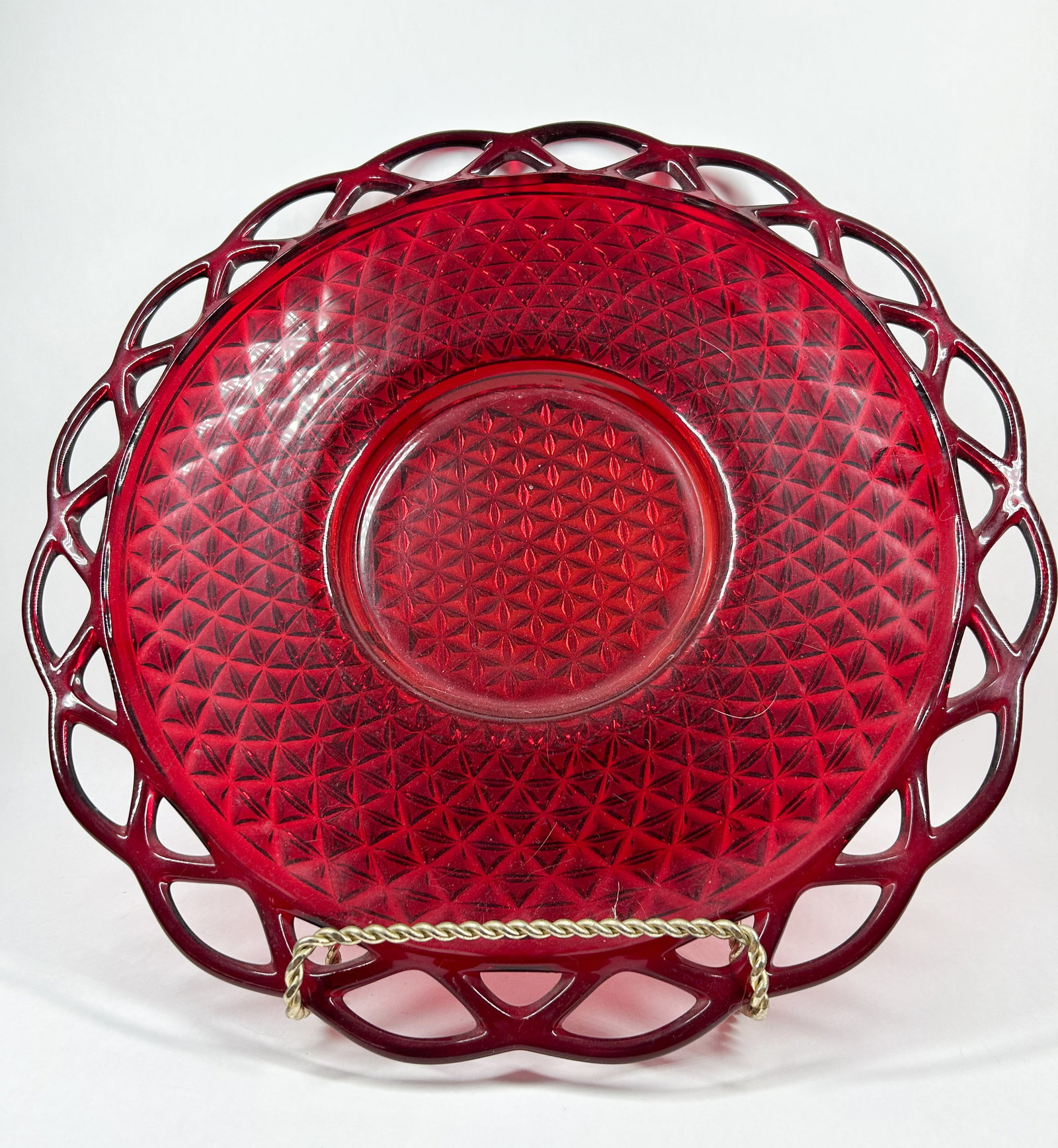 RUBY RED OPENWORK GLASS PLATE - 2