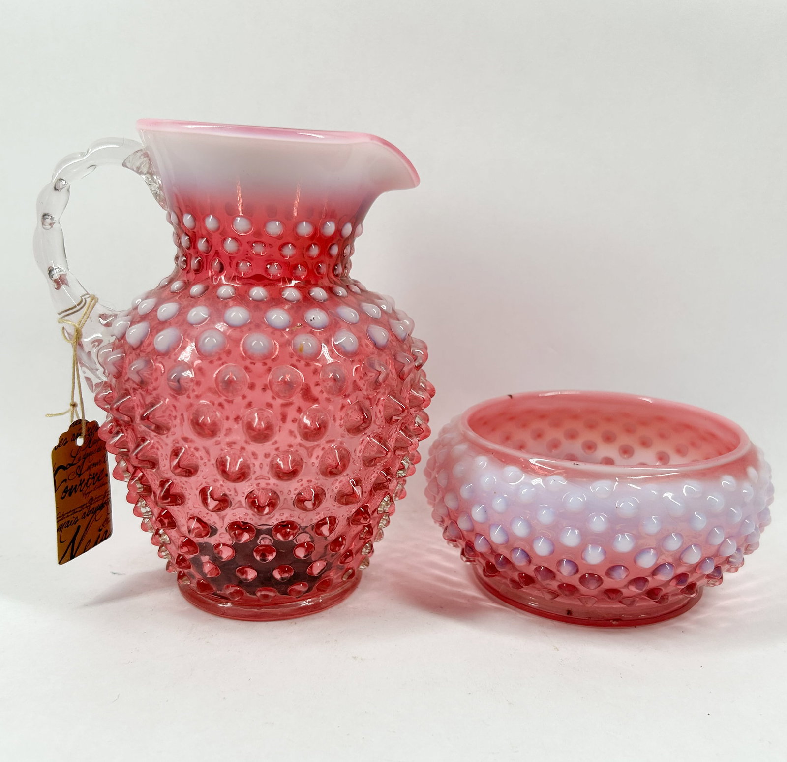 FENTON CRANBERRY OPALESCENT HOBNAIL VINTAGE SET (1 of 3)