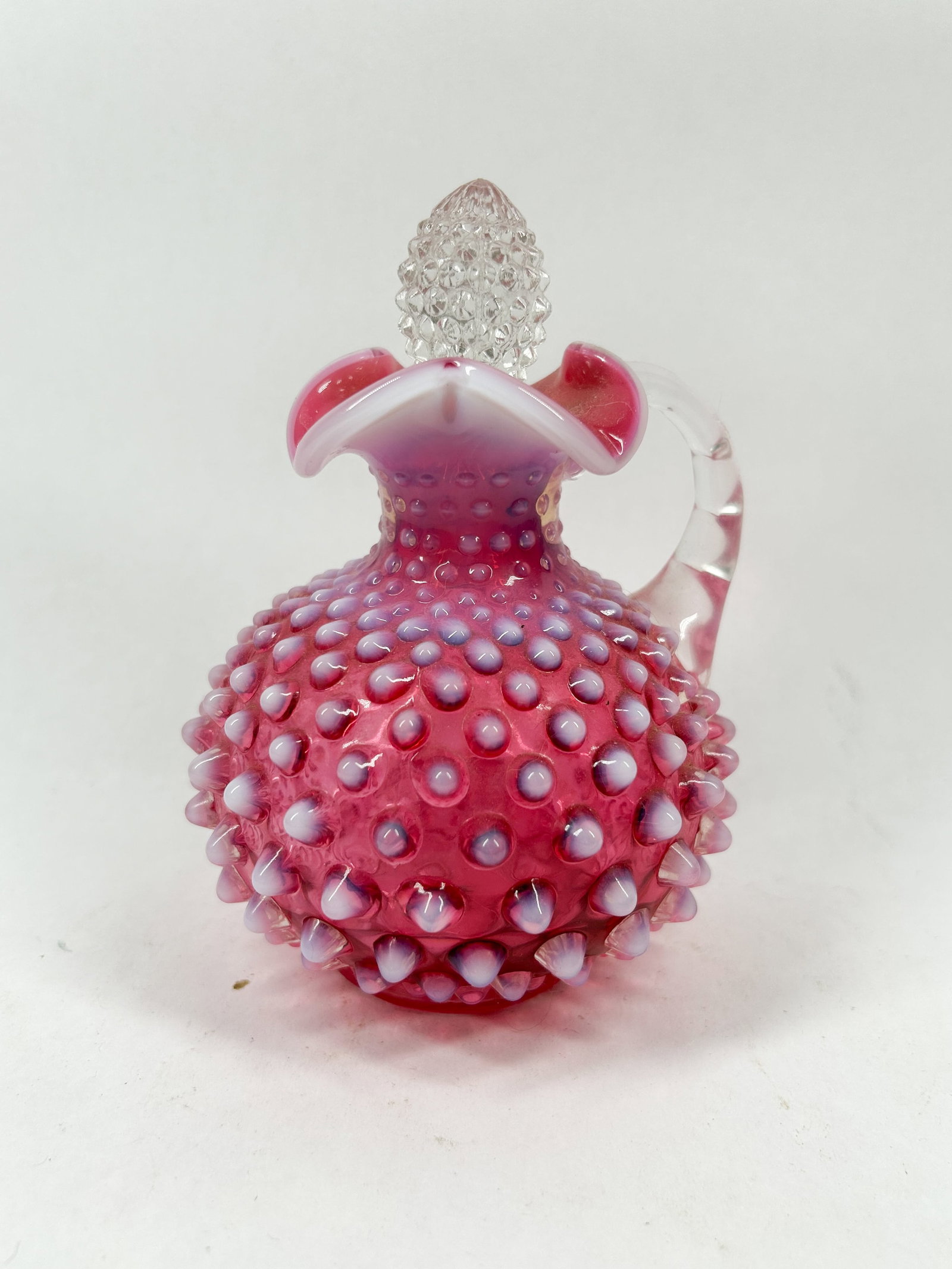 FENTON CRANBERRY OPALESCENT HOBNAIL GLASS CRUET (1 of 2)