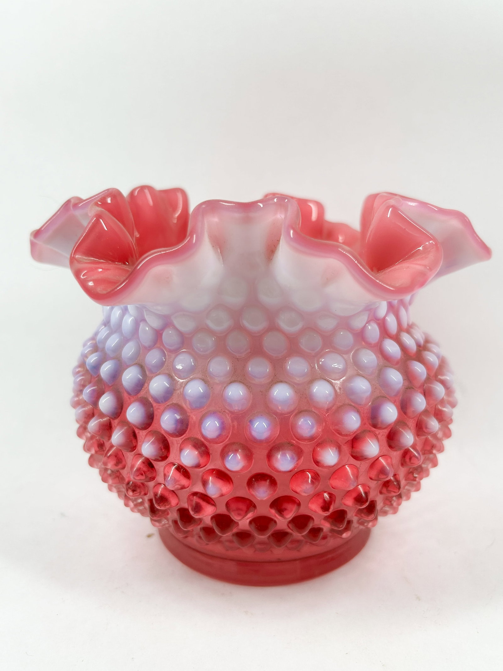 FENTON CRANBERRY OPALESCENT HOBNAIL VASE, 20TH CENTURY (1 of 2)