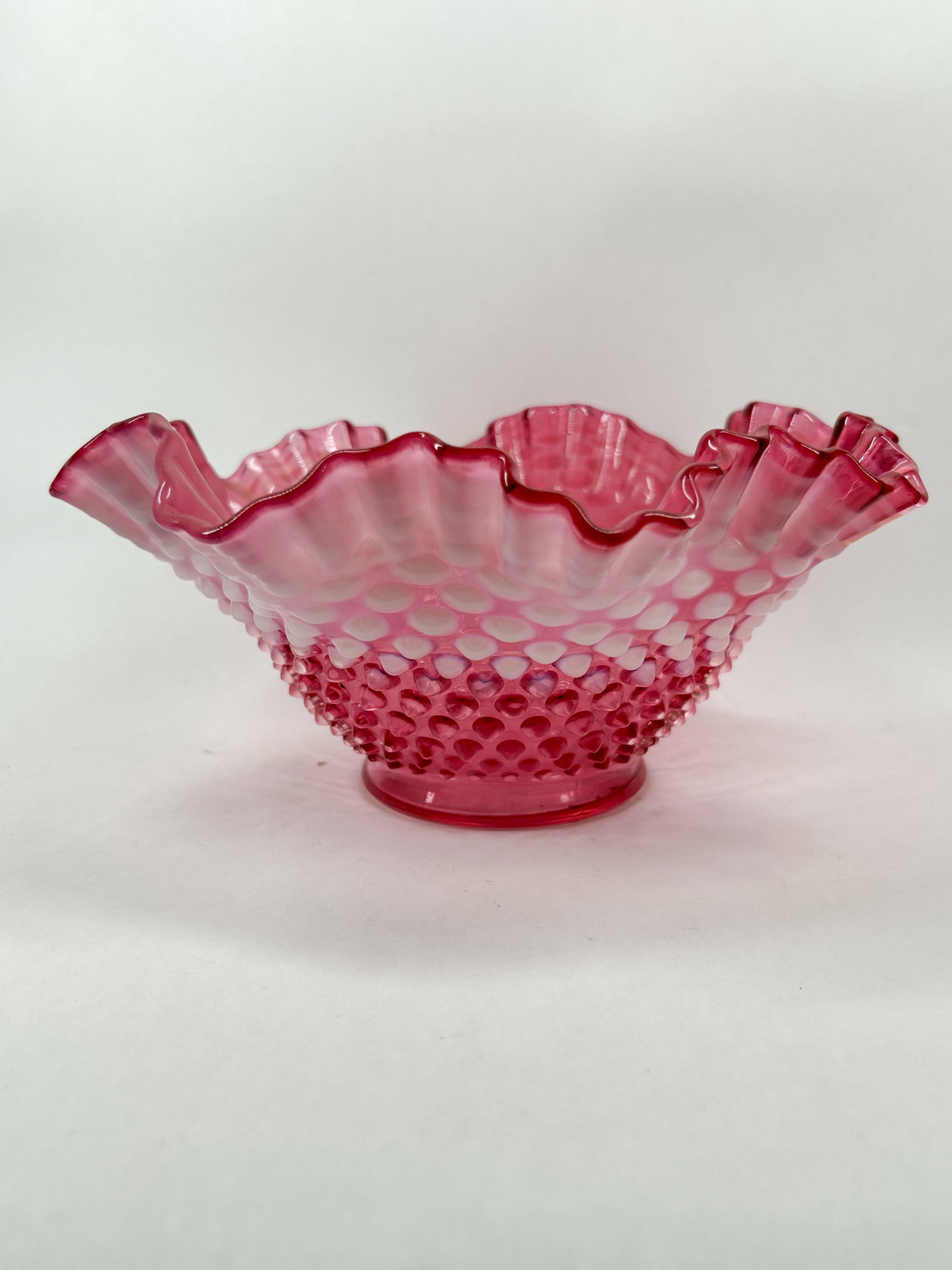 FENTON CRANBERRY OPALESCENT HOBNAIL BOWL (1 of 2)