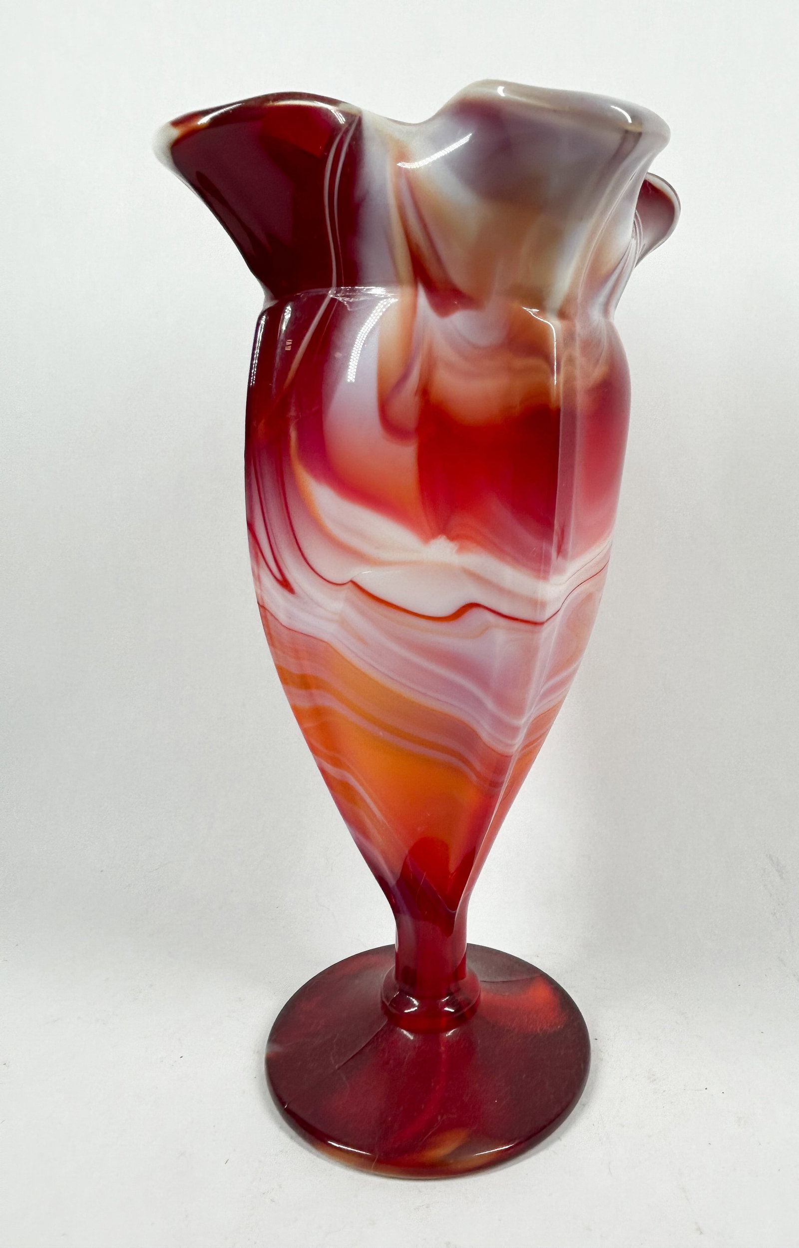 IMPERIAL RED SLAG GLASS TRUMPET VASE, CIRCA 1960 (1 of 5)