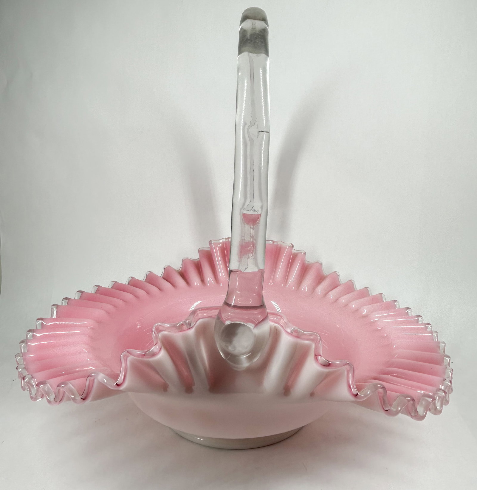 FENTON CASED GLASS BASKET WITH RUFFLED RIM (1 of 5)