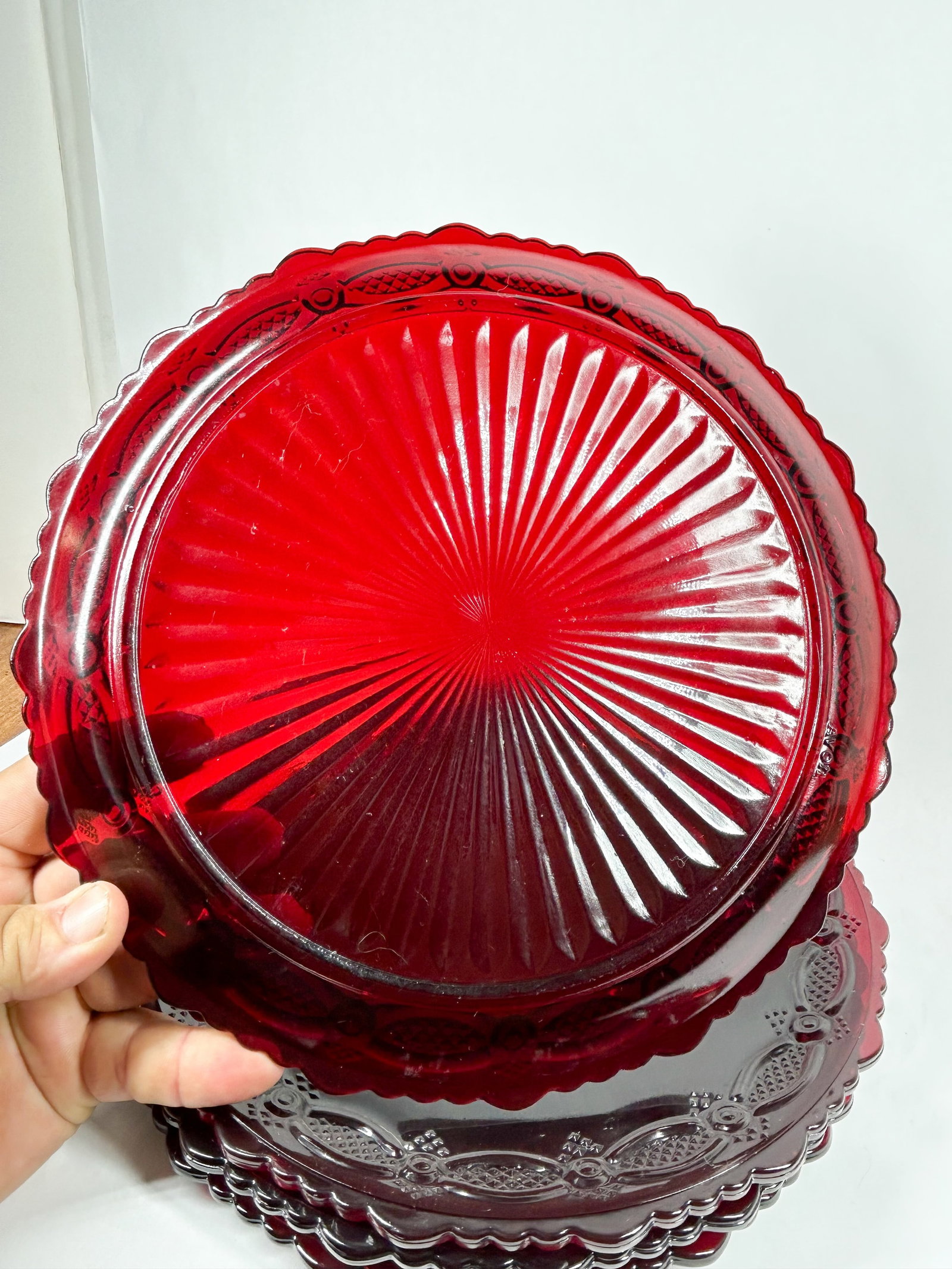 AVON CAPE COD RUBY RED GLASS PLATES - 3