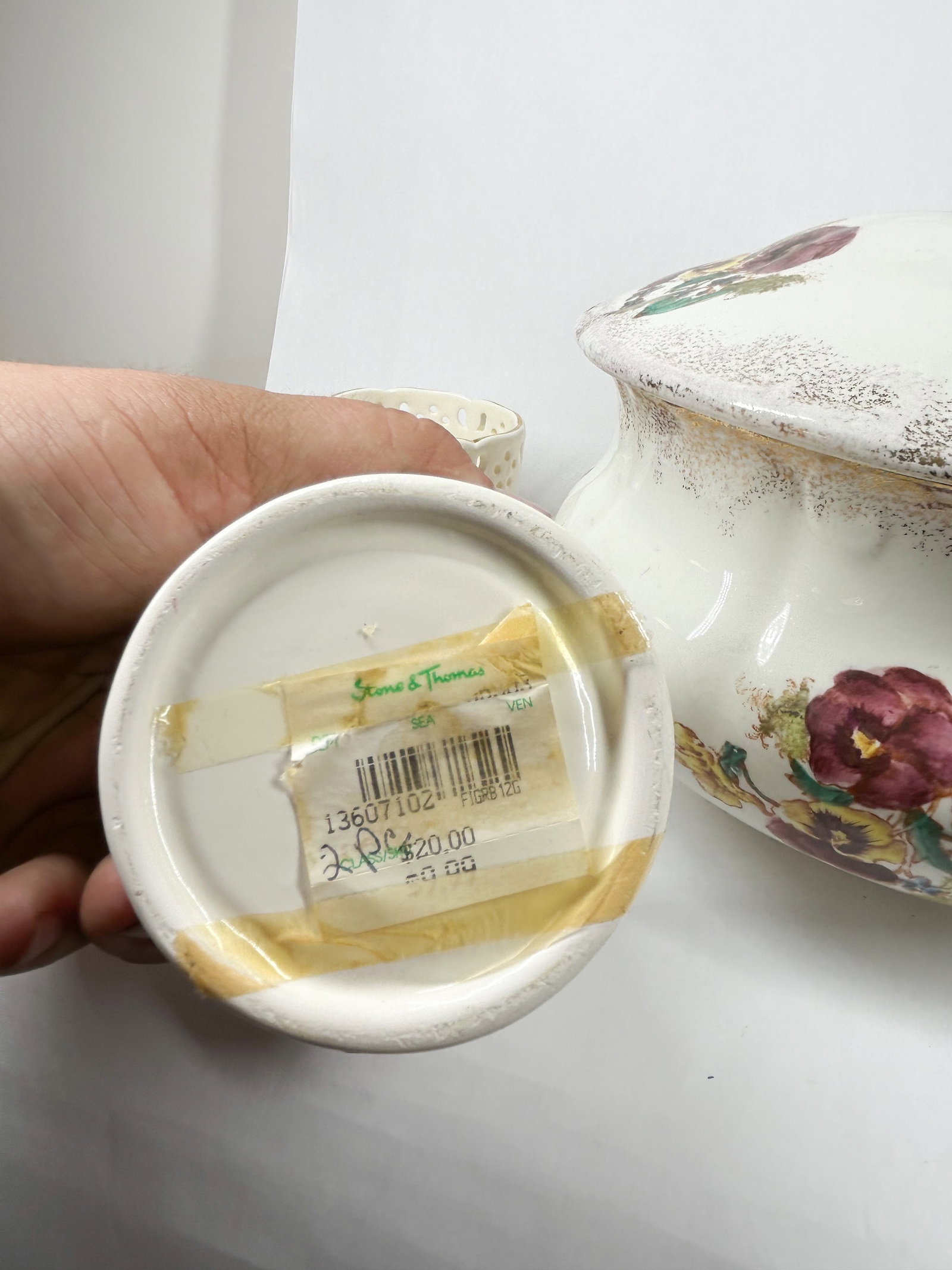 BAUM BROS. CERAMIC FLORAL COMMODE SET - 5