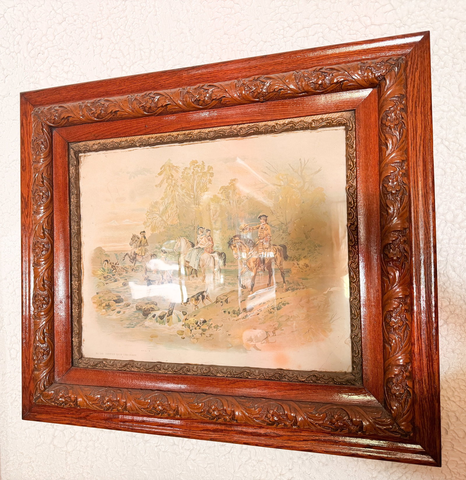 RETURN FROM THE CHASE CHROMOLITHOGRAPH OAK FRAME (1 of 2)