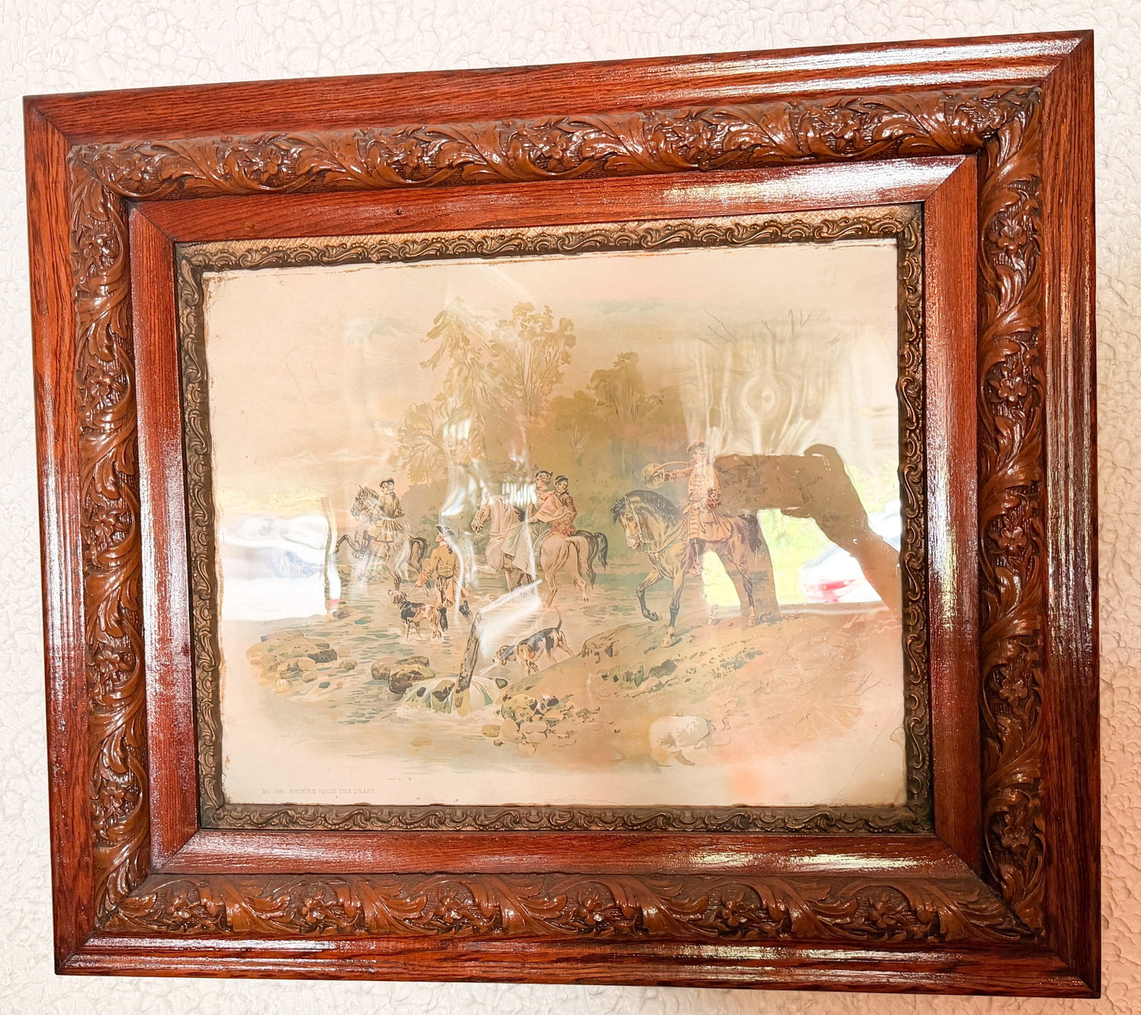 RETURN FROM THE CHASE CHROMOLITHOGRAPH OAK FRAME - 2