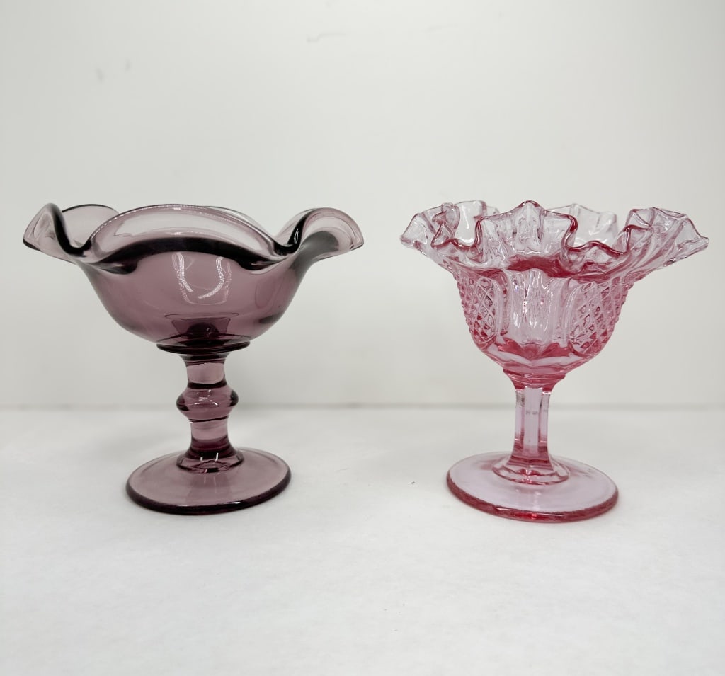TWO AMERICAN ART GLASS COMPOTES, 1 FENTON (1 of 4)