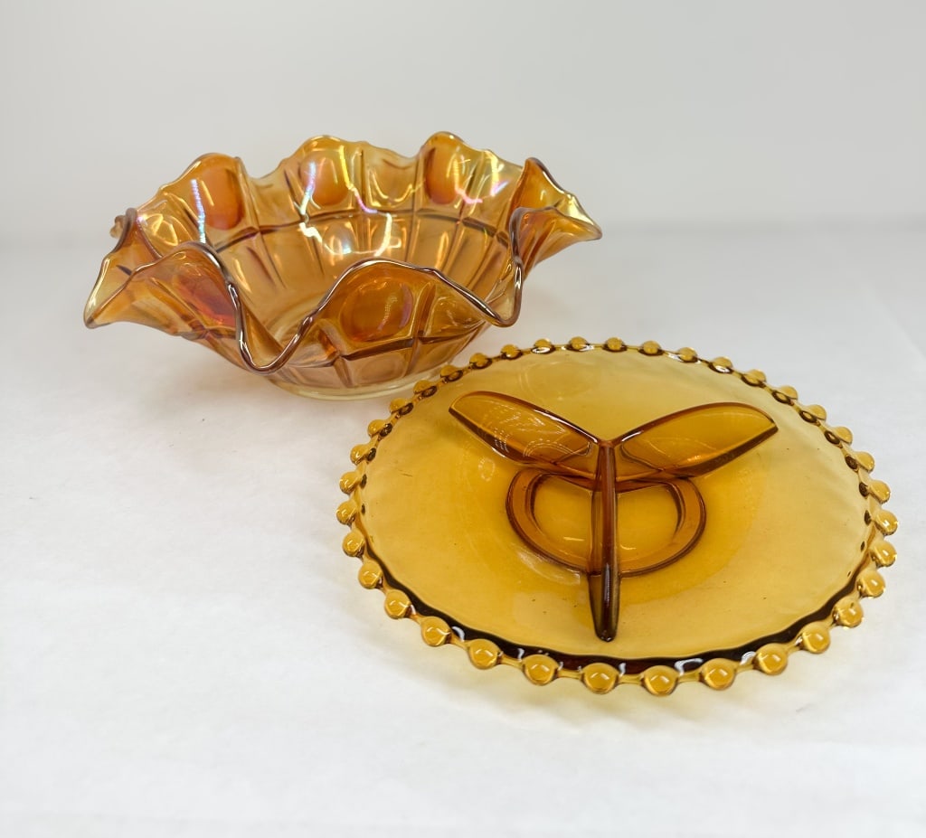 MARIGOLD AND AMBER GLASSWARE, MID-20TH CENTURY (1 of 2)