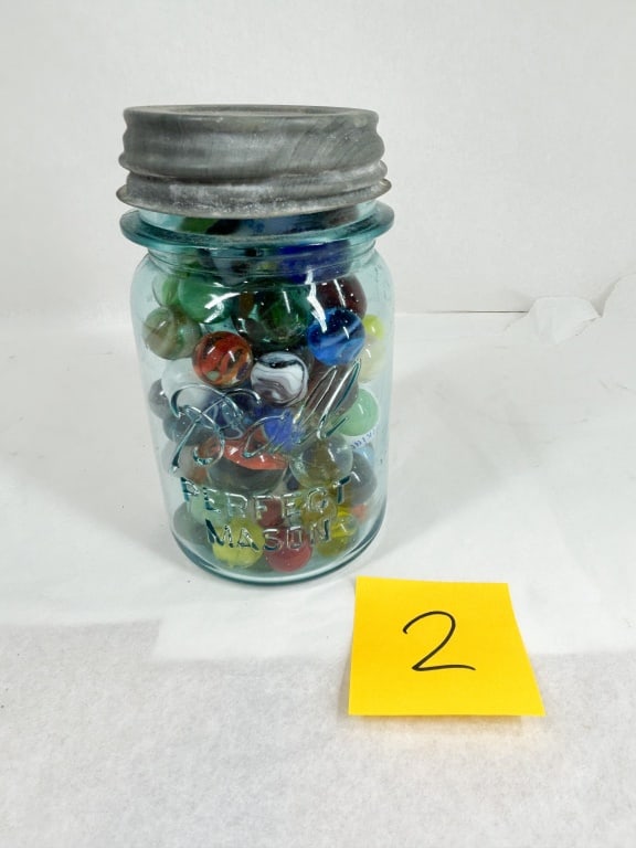 BALL GLASS MASON JAR WITH MARBLES (1 of 9)