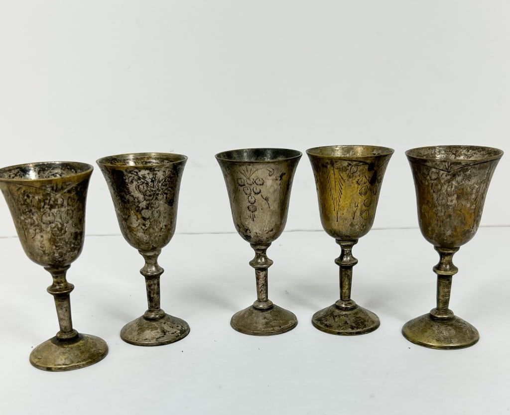 SET OF INDIAN SILVER-PLATED GOBLETS (1 of 2)