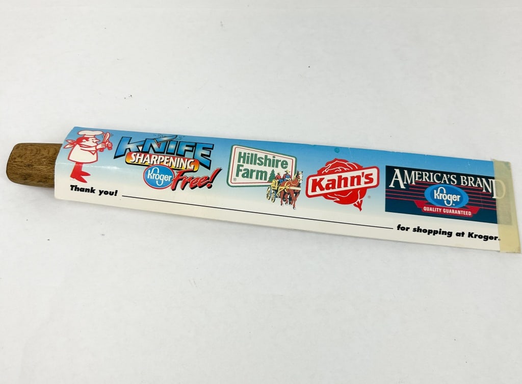 VINTAGE STEEL BUTCHER KNIFE WITH KROGER PROMOTIONAL SLEEVE: .