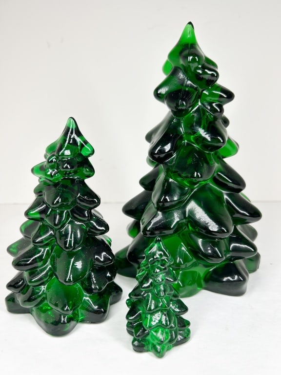 MOSSER TRIO OF MOLDED GREEN GLASS TREES (1 of 1)