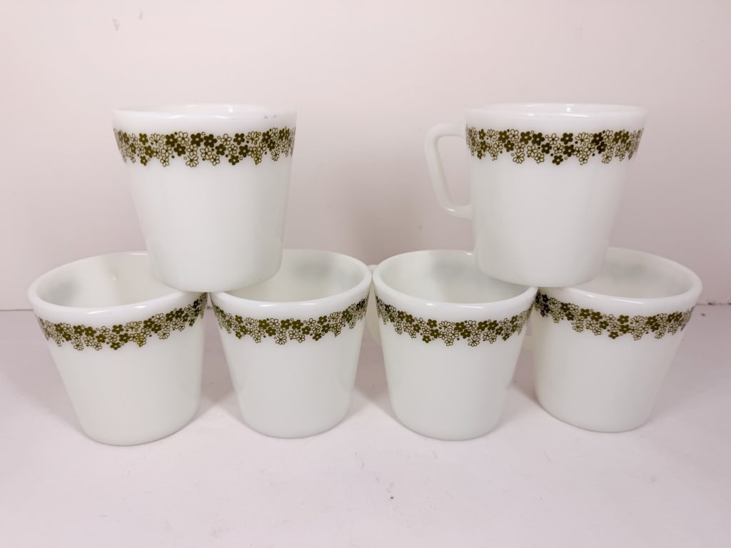 PYREX SPRING BLOSSOM GREEN MILK GLASS MUGS (1 of 3)