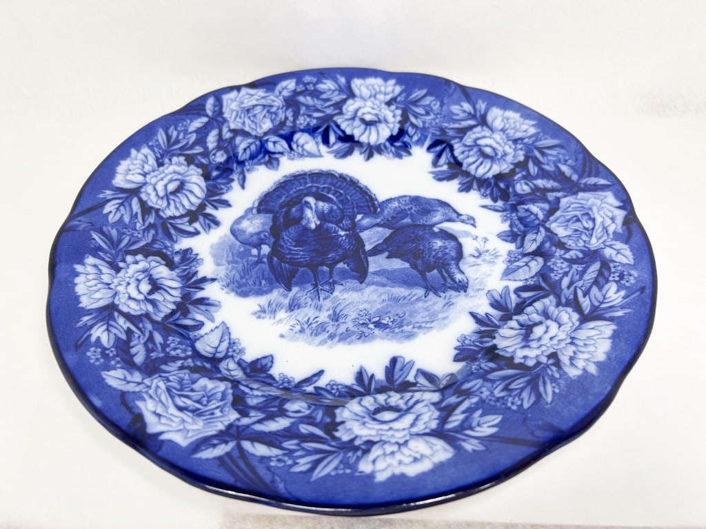 VILLEROY & BOCH FLOW BLUE TURKEY PLATE (1 of 4)