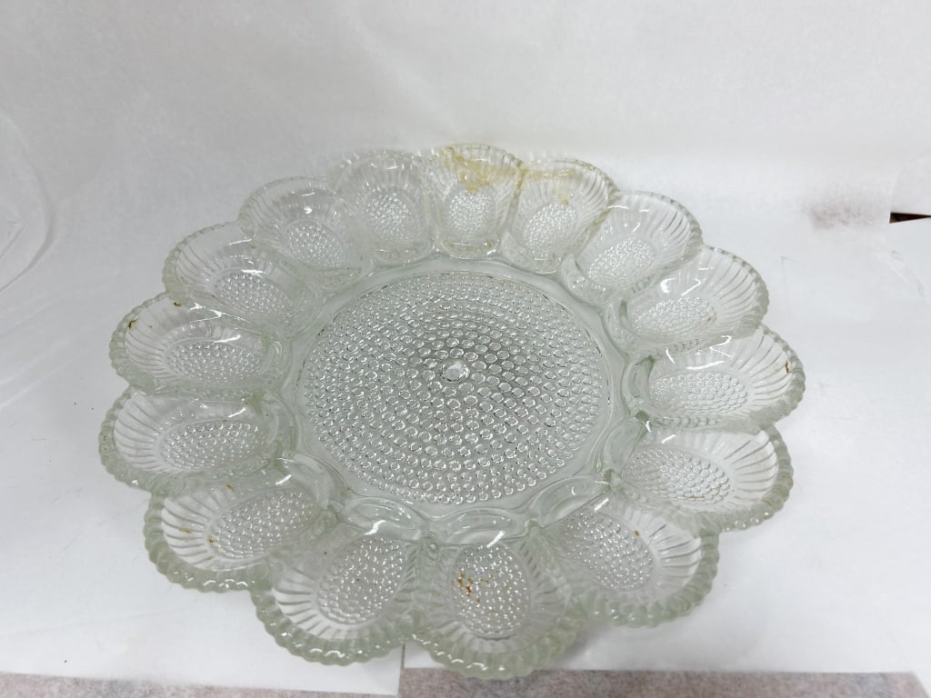 PRESSED GLASS DEVILED EGG PLATTER - 3