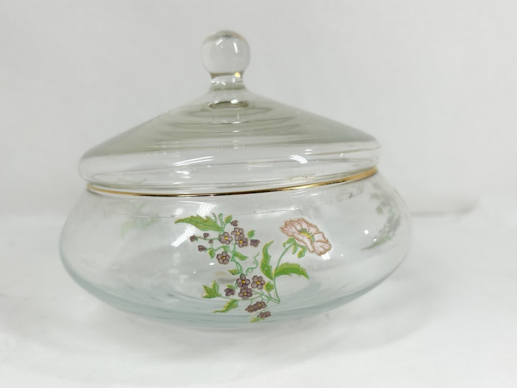 VINTAGE ENAMELED GLASS COVERED CANDY DISH (1 of 4)