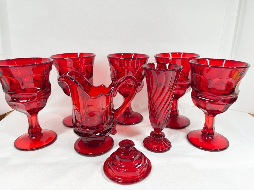SEVEN PIECE RUBY RED GLASS COLLECTION (1 of 8)