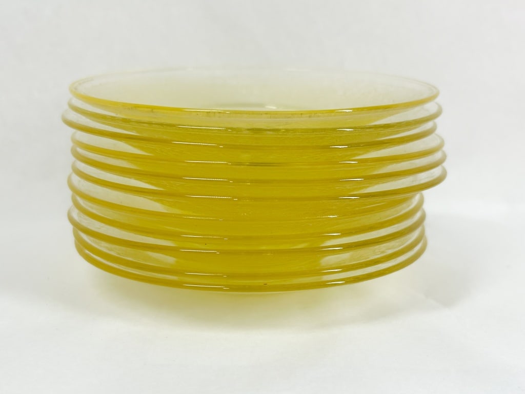 SET OF YELLOW DEPRESSION GLASS SAUCERS (1 of 6)