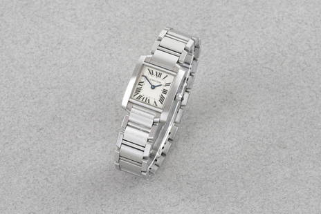 CARTIER TANK FRANCAISE W/ GUARANTEE PAPERS REF. 2384: CARTIER TANK FRANCAISE W/ GUARANTEE PAPERS REF. 2384, this watch is a ref. 2384 and is fitted with a sqaure dial with hour markers and hands. The 20mm stainless steel case is fitted with a sapphire