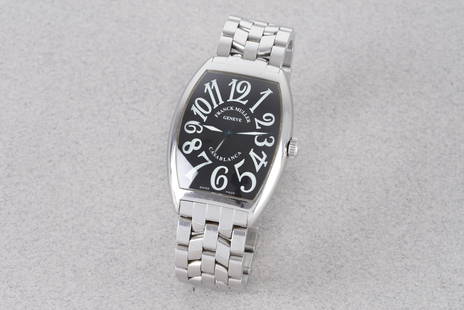 FRANCK MULLER CASABLANCA CINTREE CURVEX REF. 6850: FRANCK MULLER CASABLANCA CINTREE CURVEX REF. 6850, this watch is a ref. 6850 and is fitted with a black dial with arabic numeral hour markers and hands. The 34X47mm stainless steel case is fitted
