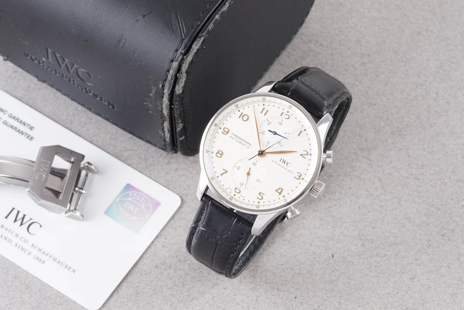 IWC SCHAFFHAUSEN PORTUGIESER CHRONOGRAPH W/ CASE & GUARANTEE CARD REF. IW371445 CIRCA 2015 (1 of 6)