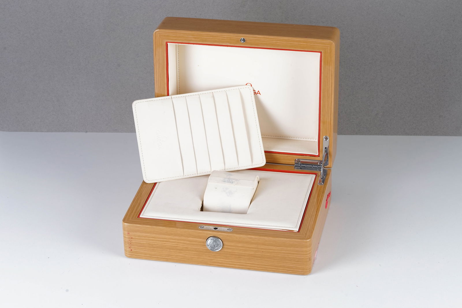 LARGE WOODEN OMEGA WATCH BOX (1 of 3)